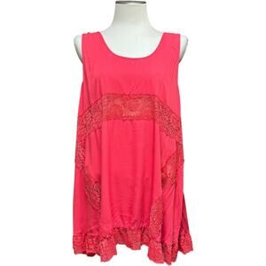 Easel Flowy Lace Sleeveless Top Red Large